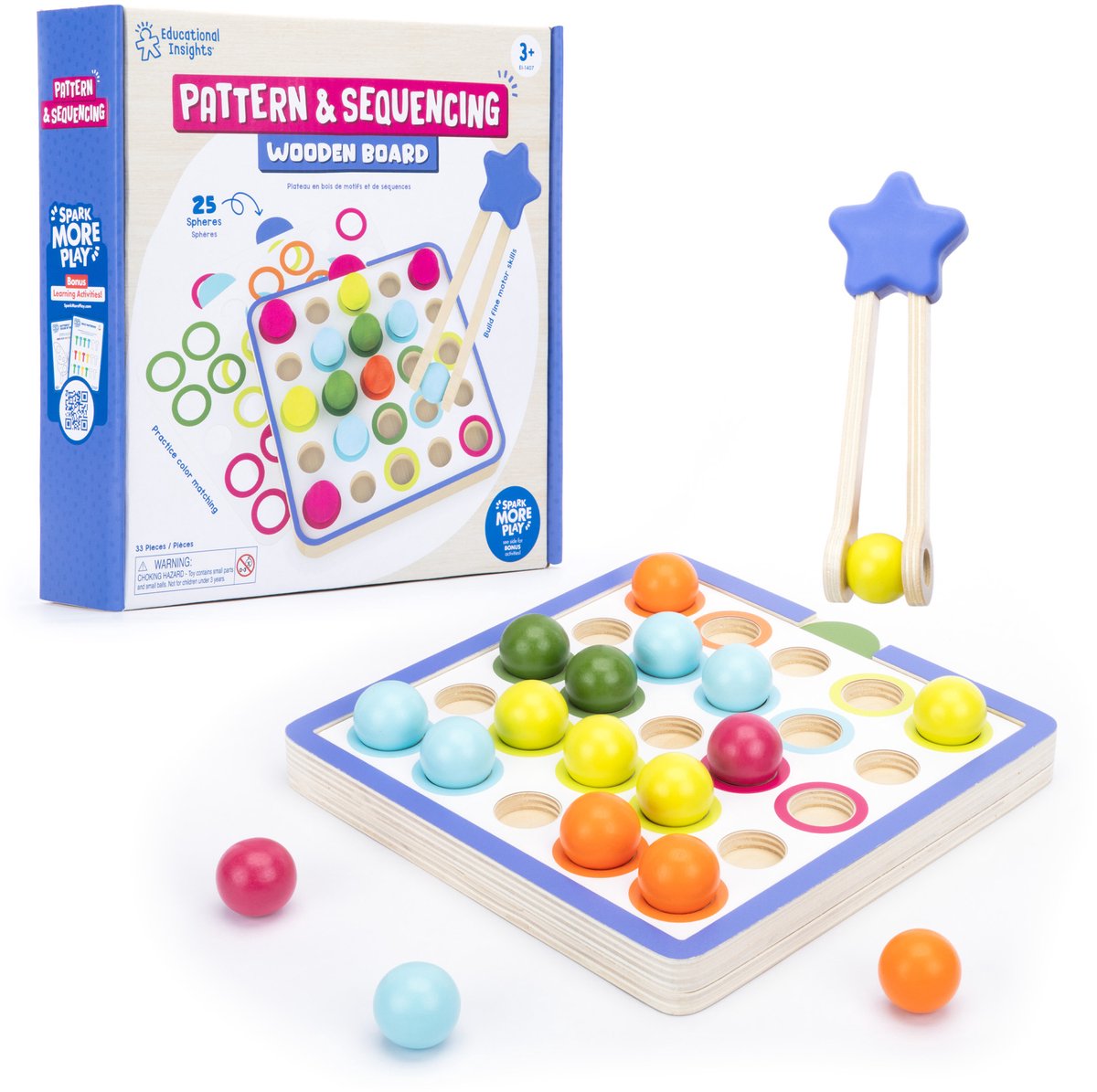 Learning Resources houten patroon en volgorde speelgoedbord voor kinderen. - 3+