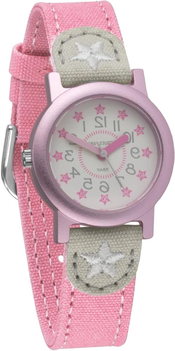 Kinderhorloge Stoffen Band - Horloge Meisjes - Leren Klokkijken - Bio Katoen Band - 17.5 cm - Sterrenprint