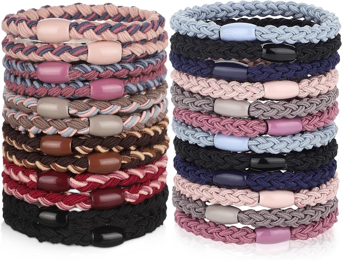 Set van 12 gevlochten katoenen haarbanden en elastische haaraccessoires voor dik en krullend haar, perfect voor vrouwen en meisjes