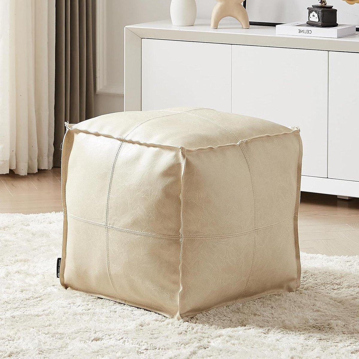 Ottoman Poef - Voetenbank Stool - Woonkamer Decoratie - Zelf Vullen - 45x45 cm - Beige