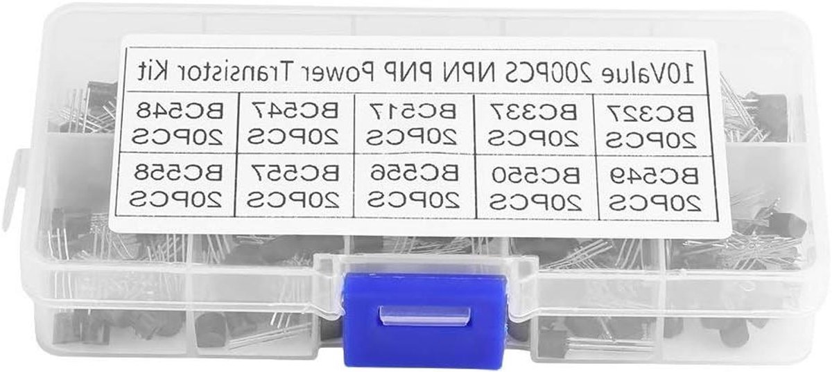 Transistor Kit - Halfgeleider Assortiment - Elektronica Reparatie - 200 Stuks in 10 Waarden - TO-92 - Transparant