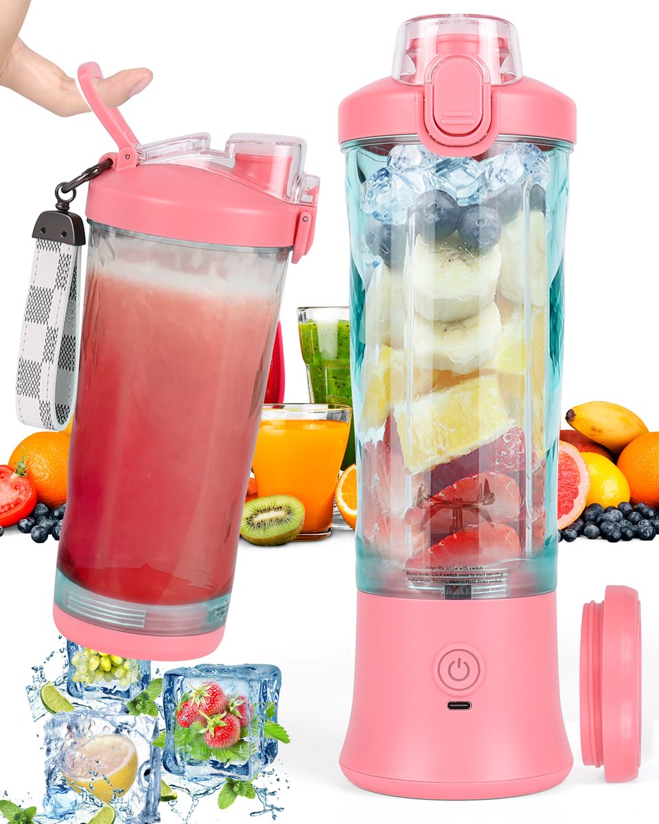 Dreamhigh® Portable Blender 600ml- Mini Smoothie Maker met 6 RVS Messen - 4000 mAh Mini Blender To Go - Mixer Die 25 Glazen Sap Kan Persen Voor Kantoor - Kamperen En Reizen