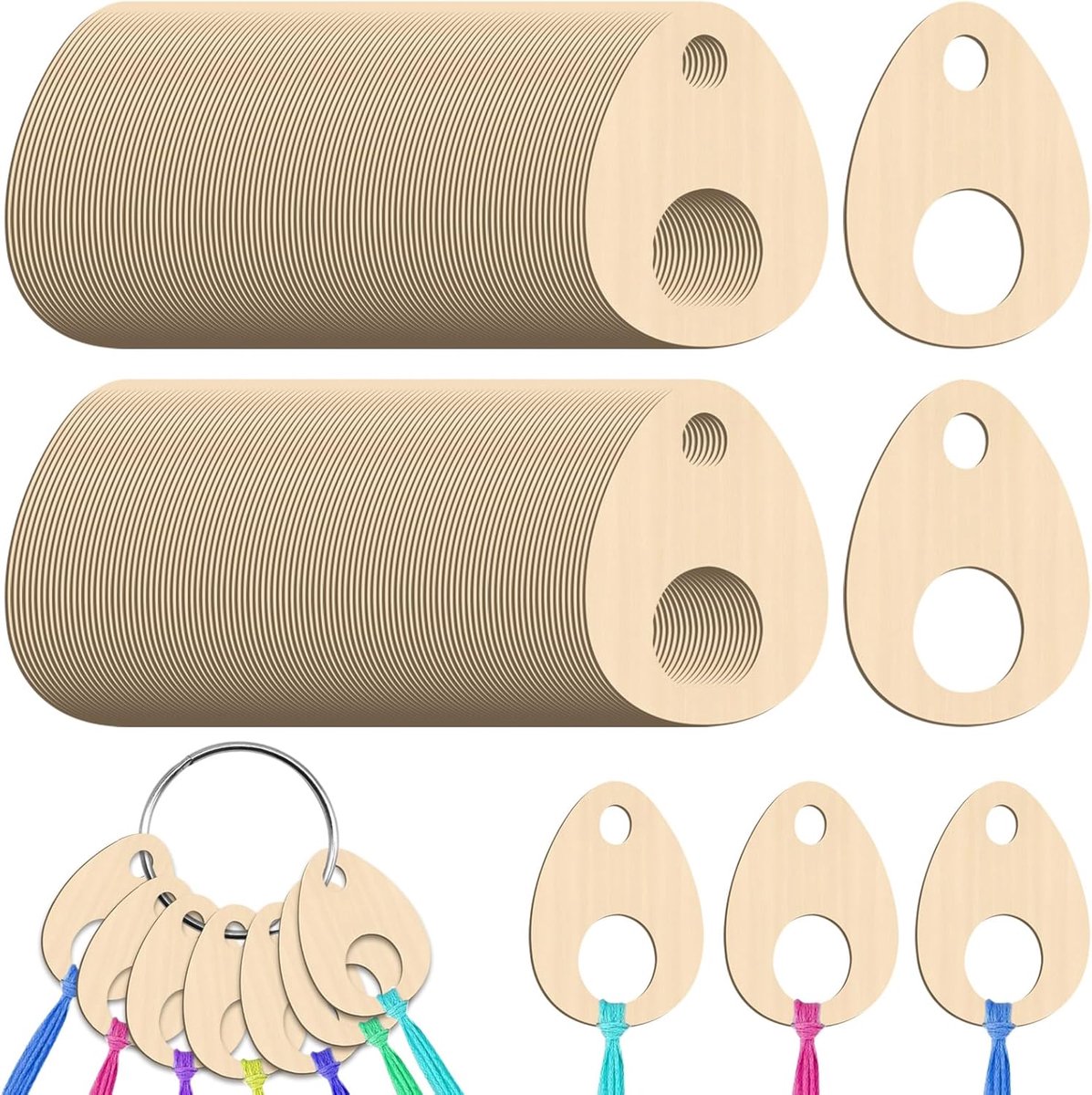 Daity Set van 100 houten borduurgaren-organizers – Hulpmiddelen voor kruissteek en naaien – Garenopslag – 4,8 x 3,2 cm – Organizer voor kruissteekgaren – Druppelvormige houten opwindkaartjes