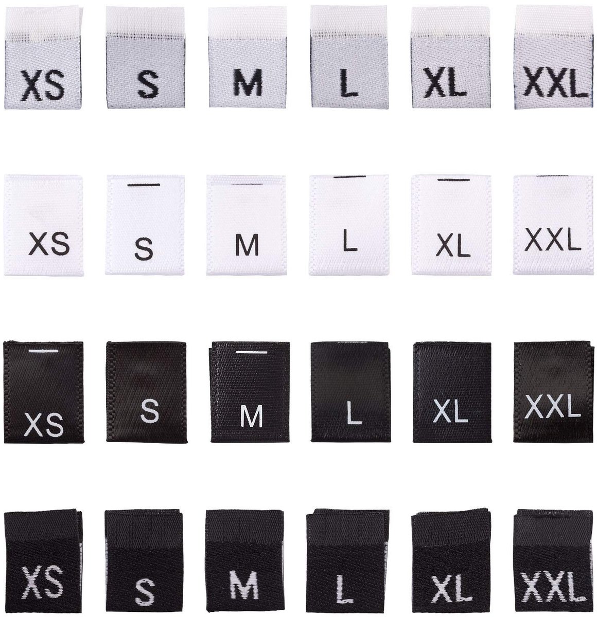 Store_7 - Beadthoven geweven naaimaat tags - 480 stuks - Kleding maat labels - Gevoerd polyester - Geschikt voor T-shirts en jassen - XS/S/M/L/XL/XXL