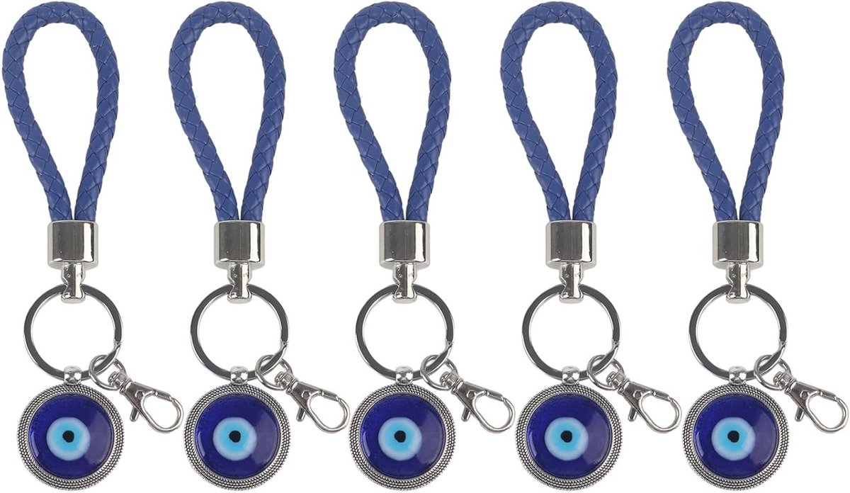 Evil Eye Sleutelhanger, Beschermend Oog Amulet Set van 5 Stuks in Blauw voor Geluk en Bescherming