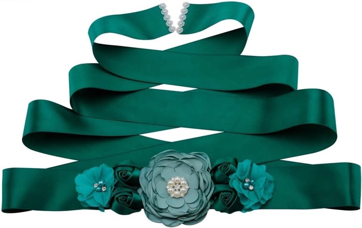 Elegante Bloem Sash met Strass en Parels voor Bruidsjurken en Fotografie Accessoires - Satijnen Tailleband voor Bruiloften en Maternity Shoots