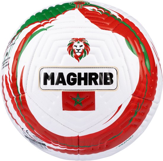 Avento Ballon de football - Lion Force - Rouge/blanc - Taille 5 - ⌀ environ 22 cm - Coupe du monde de football - Maroc