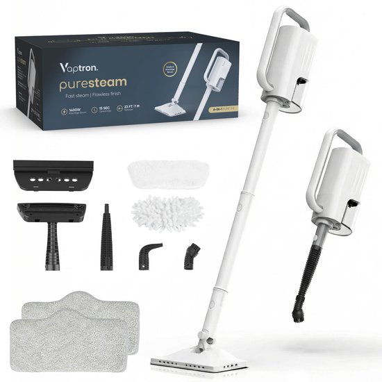 Vaptron Stoomreiniger - Vloerreiniger - Handstomer - Dweilsysteem - Stoomdweil - Vlekkenreiniger - Stoommop 1400W 15Sec opwarmtijd