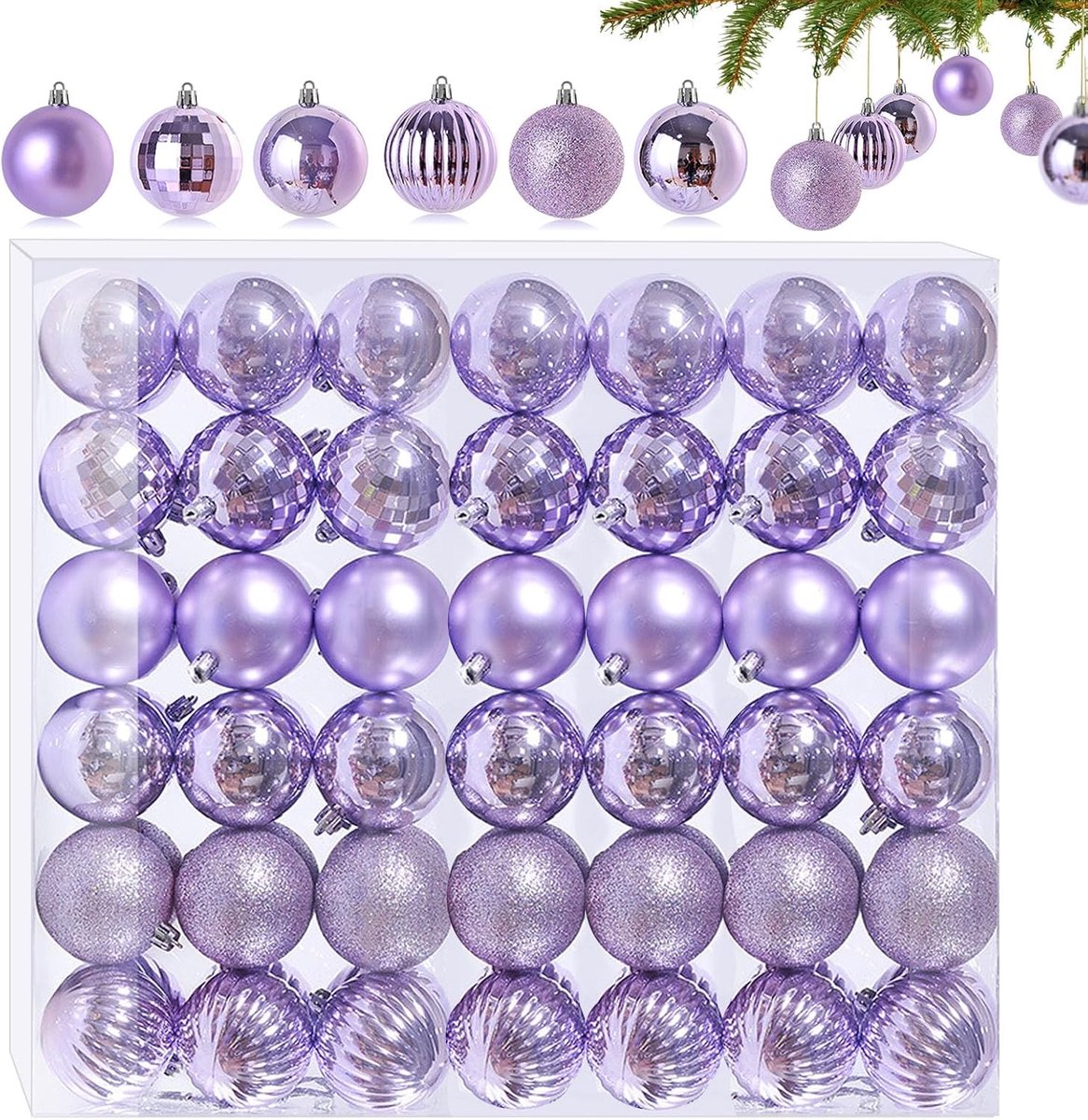 42 stuks kleine paarse kerstballen 6 verschillende designs - kunststof mini kerstballen 3CM - kerstboomdecoratie kleine plastic ballen