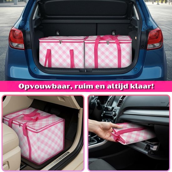 Grote Koeltas 40 Liter - XL Geïsoleerde Boodschappentas - Klassiek Geblokt Patroon (Gingham) - Opvouwbaar - Voor Picknick, Strand & Camping van Merkloos — afbeelding 4