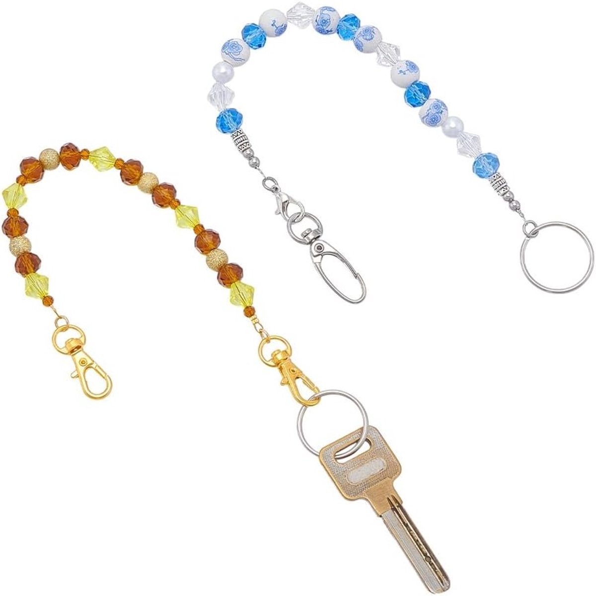 Beaded Sleutelhangers voor Dames, 26.5cm Sleutelketting met Beads, Sleutelhanger met Haak en Klauwsluiting, Perfect voor Auto- en Huissleutels
