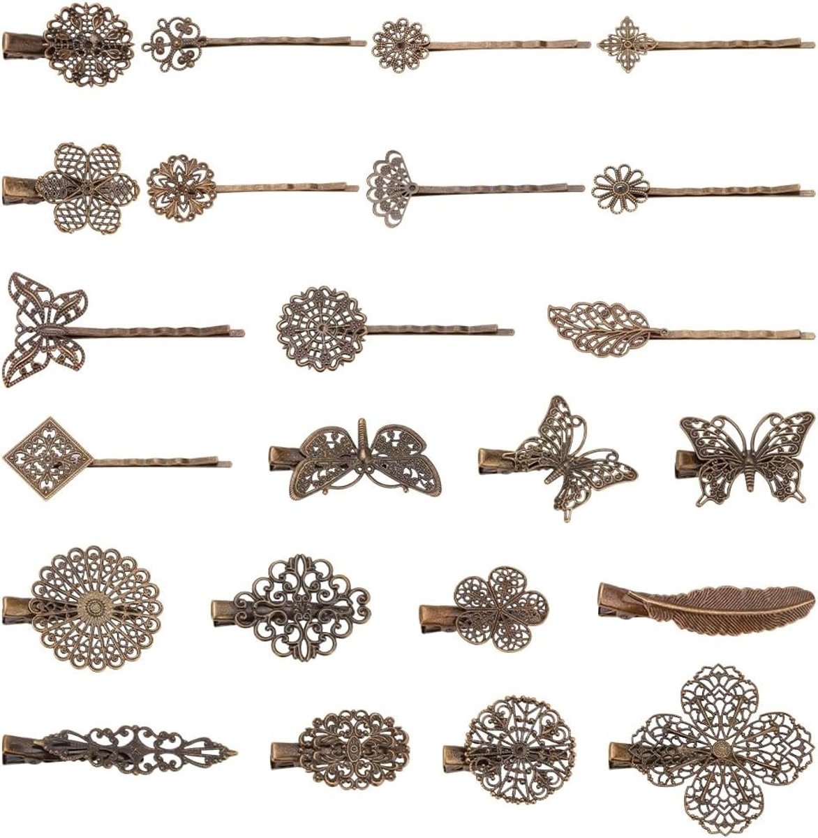 23 Stuks Vintage Haarspelden, Retro Haaraccessoires, Blad Clip en Bloem Vlinder in Antiek Brons voor Meisjes en Vrouwen