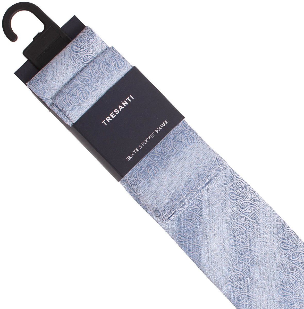 TRESANTI | GIANVITO | Silk tie & pocket square set with faded paisley pattern | Blauw