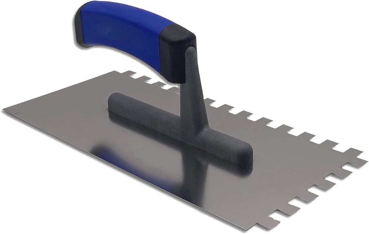 Tegelspaan - Lijmkam Troffel - Tegels Lijmen - Ergonomische Greep - 270 x 130 mm - Zilver