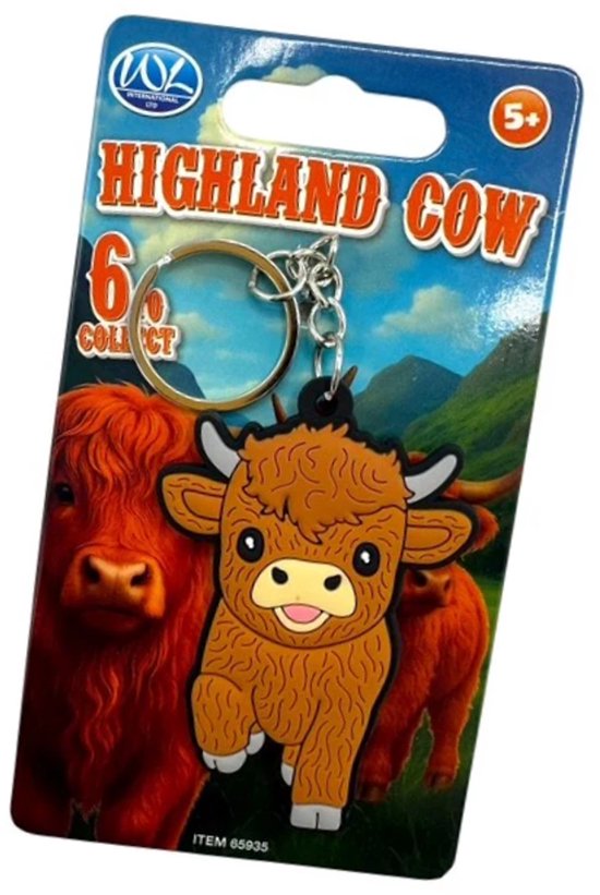Schotse Hooglander Sleutelhanger – Donkerbruine Koe – Highland Cow Sleutelhanger Dubbelzijds 6 cm – Robuuste tashanger