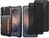 Étui porte-cartes et 2x protection d'écran Privacy pour Samsung Galaxy S26 Plus - Protection d'écran en verre trempé privé + étui robuste - Étui portefeuille magnétique - Noir