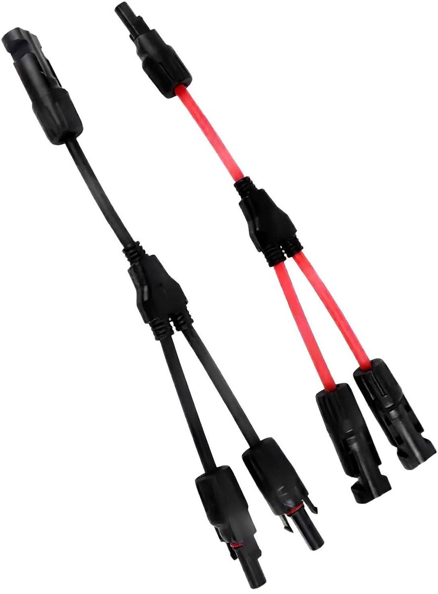 Zonne-Y-splitter - Parallelle adapter Fotovoltaïsche connector - Zonnepanelen koppelen - Zelfvergrendelend mechanisme - 4 mm² - Zwart/Rood