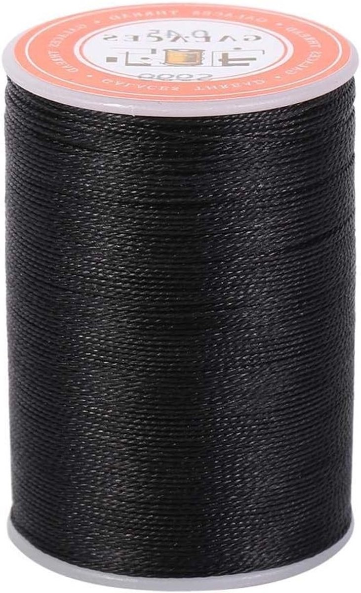 Waxed Leather Yarn 160 m in 6 Kleuren voor Leerwaren, DIY Projecten en Handwerk, 0.45 mm (Zwart)