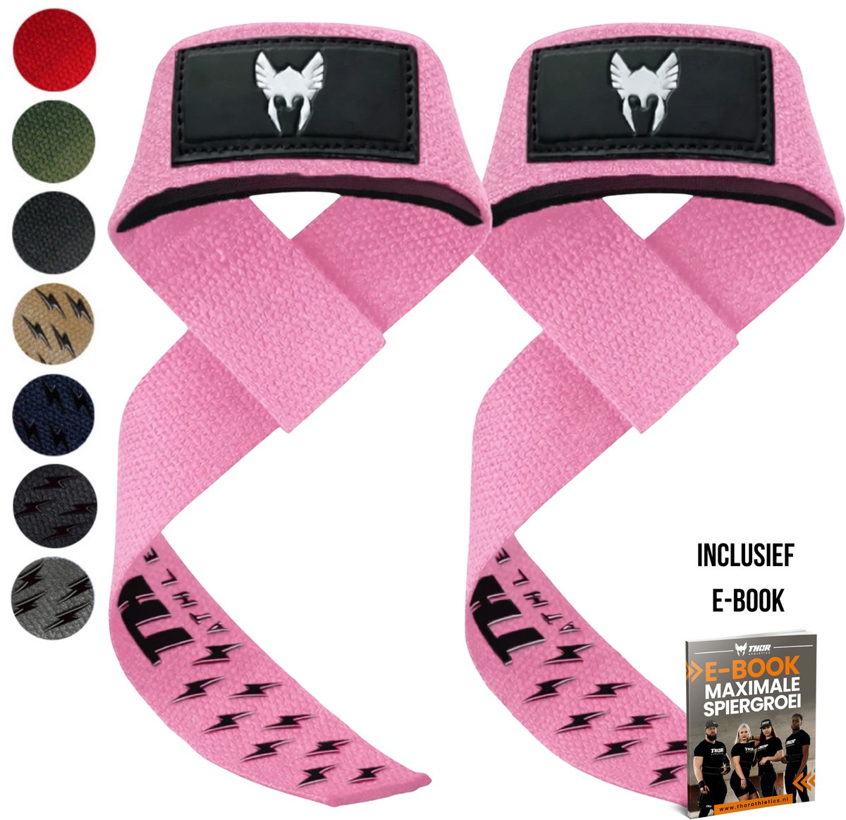 Thor Athletics Lifting Straps - Extra Grip - Krachttraining Accessoires - Powerlifting Straps - Deadlift Straps - Roze - Inclusief E-Book - One Size