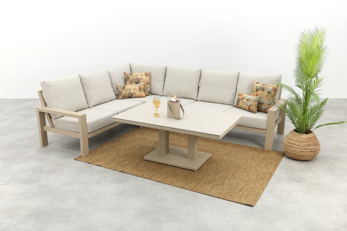 Van der Garde Tuinmeubelen Verano/Brooklyn hoekbank loungeset met verstelbare tafel - Latte Zand/Beige/Latte