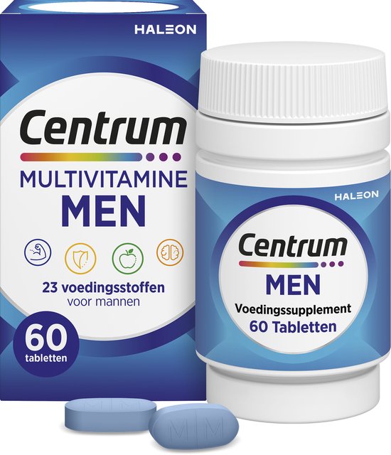 Centrum Men - Multivitaminen - 13 Vitaminen & 10 Mineralen - Tabletten - Energie, Weerstand, Spieren, Concentratie - Bevat Vitamine B6, B12, C, Ijzer en Magnesium - 60 stuks