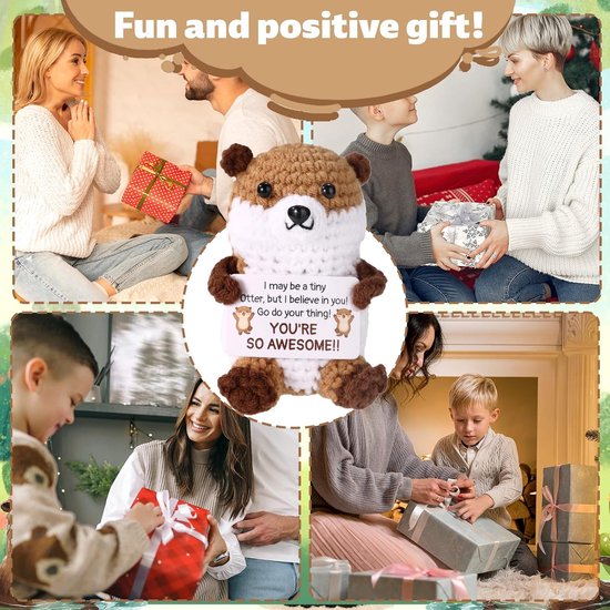 Gehaakte Otter - Pluche Dier Steundier - Decoratie en Cadeau - Handgemaakt met Bemoedigingskaart - 9x7x6cm - Multicolor — afbeelding 3