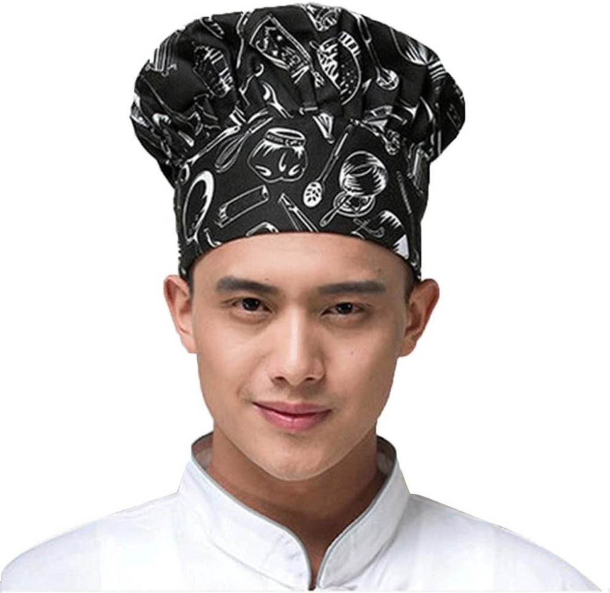 Chef Hoed - Koksmuts Baker - Keuken Gebruik - Verstelbare Elastische Band - One Size - Wit
