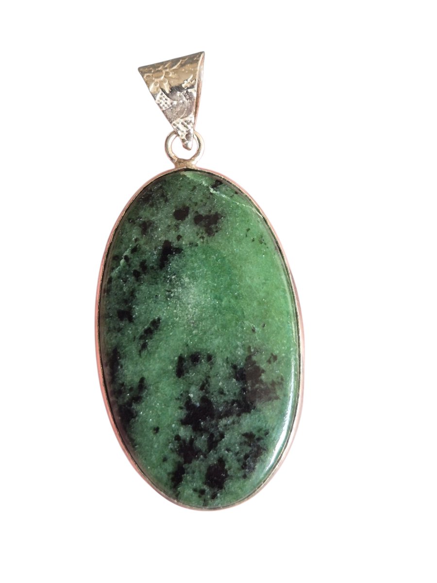 Zoïsiet edelsteen hanger ingezet in 925 Sterling zilver