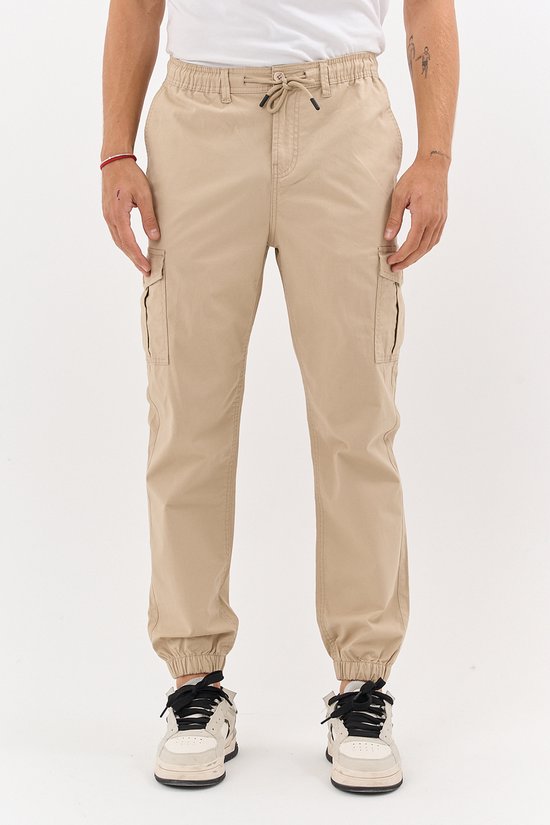 Pantalon cargo COMEOR pour hommes – Coton stretch – Coupe décontractée – 6 poches – Pantalon d'extérieur et de loisirs avec cordon de serrage – Beige 2XL