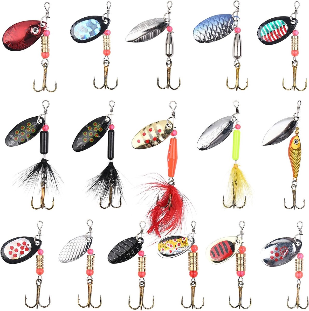 Set van 16 Stuks Vissersaas, Inclusief Spinners, Jig Haak, Sequins en Realistische Rotating Metalen Vissersaas