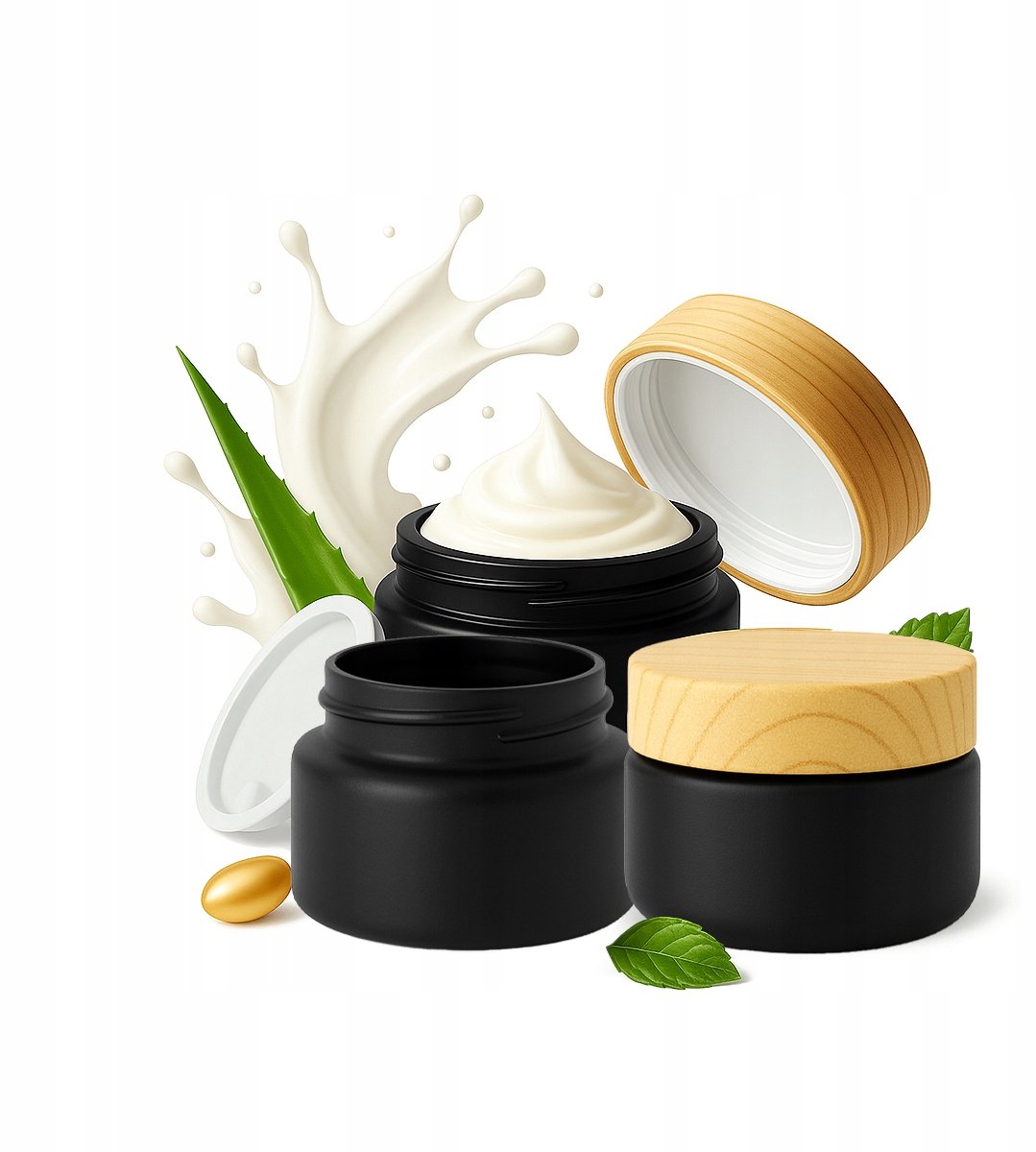 Bimberek - Glazen Potje - Zwart Mat - 15g - Houten Look Deksel