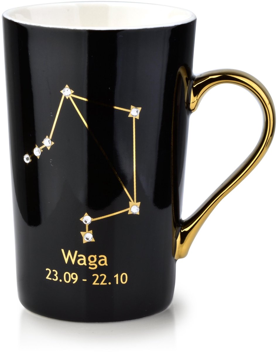 AFFEK DESIGN ZODIAK Serie - Porseleinen Mok - Zwart - 430ml - Met Zirkoon Sterrenbeeld
