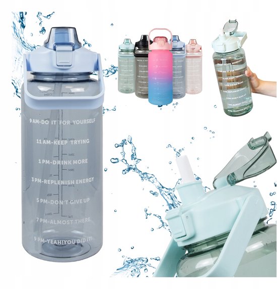 Bimberek - Bouteille d'eau - Motivation - 2L - Sport - Avec paille