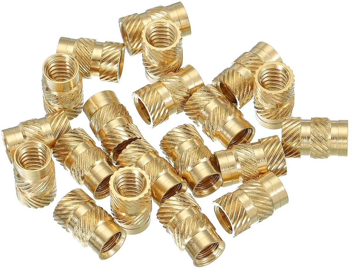 Thread Inserts 1/4 inch - 20 x 12 x 8 mm - 20 Pieces Brass Heating Inserts - Female Thread Inserts - Knurled Nuts - Embed Nuts voor Plastic en Hout