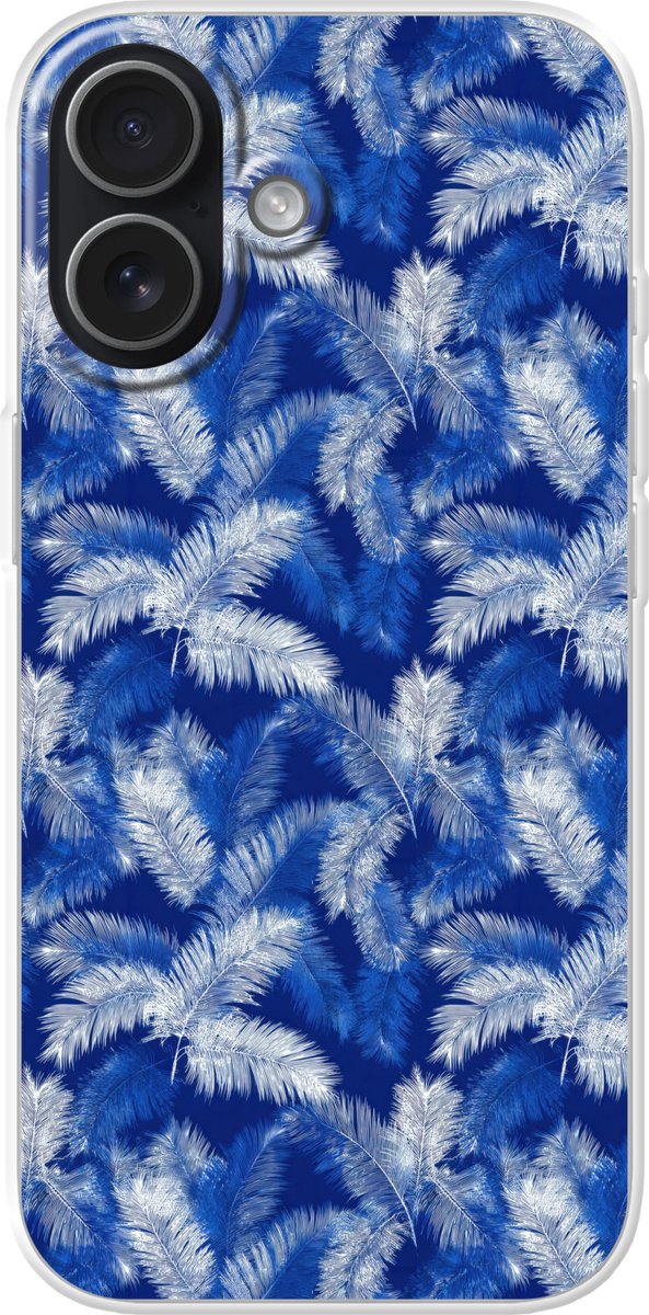 Telefoonhoesje Geschikt voor iPhone 17 hoesje - Palmblad - Patroon - Blauw - Siliconen Telefoonhoesje Telefoonhoesje