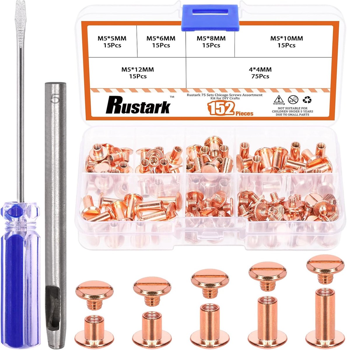 Chicago Screws voor Leer - Flat Head Chicago Rivets voor DIY Crafts en Boekbindwerk