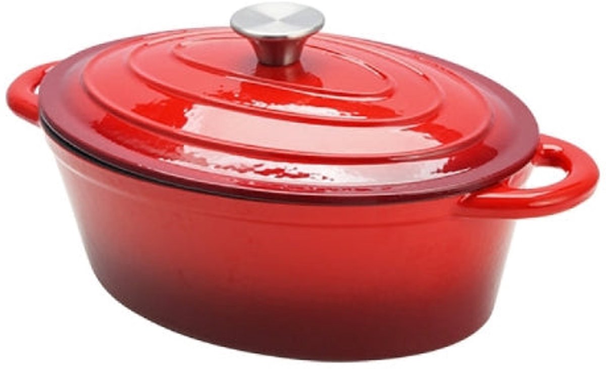 Sunnex - Braadpan - Ovaal - 28cm - 3,5L - Gietijzer - Rood