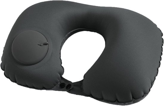 Compact Ergonomisch Nek kussen - Opblaasbaar Reiskussen met Ingebouwde Pomp - Geen Mondnodig - Ultra Lichtgewicht - Ergonomisch U-vorm Nekbedje - Voorkomt Nekpijn - Reiscadeau - Wasbaar & Sneldrogend - Grijs