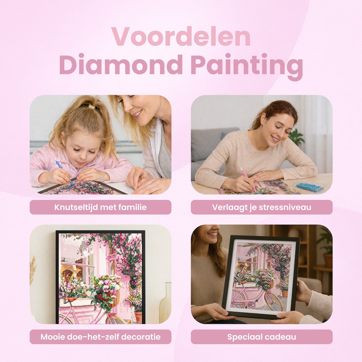 Rubye® Diamond Painting Volwassenen - Diamond Painting Kinderen - Diamond Painting Pakket Volledig - Bloemen Fiets - 30x40cm — afbeelding 5
