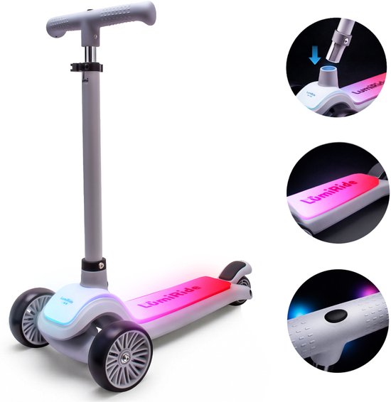 IMMEK Kinderstep Met 3 Wielen – Opvouwbaar, Verstelbaar Stuur, LED-verlichte PU-wielen, Max 50 Kg, Voor Kinderen Van 3 Tot 14 Jaar