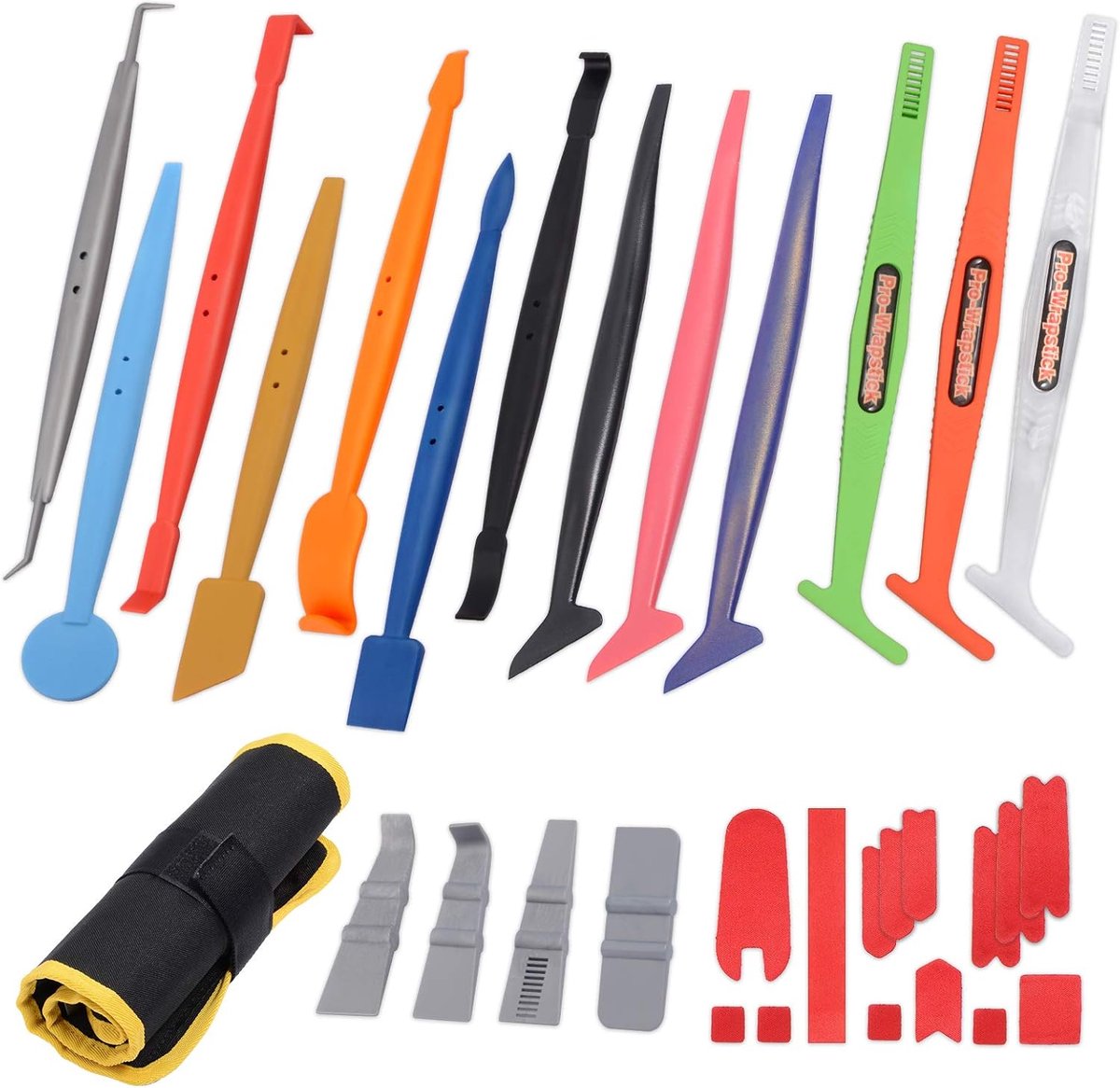 Vehicle Body Film Window Wrap Tool Kit - Vinyl Sticks met Magneten - Voor Curve of Gap Bereikend - Inclusief Mini Squeegees - Microfiber Felts - Opbergtas