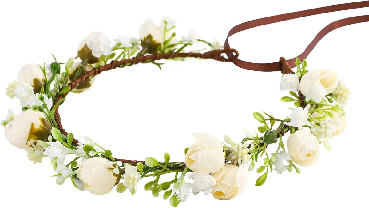 Bloemenkroon Handgemaakt - Bloemen Hoofdband - Feest Festival - Lichtgewicht Comfortabel - 18 cm - Wit