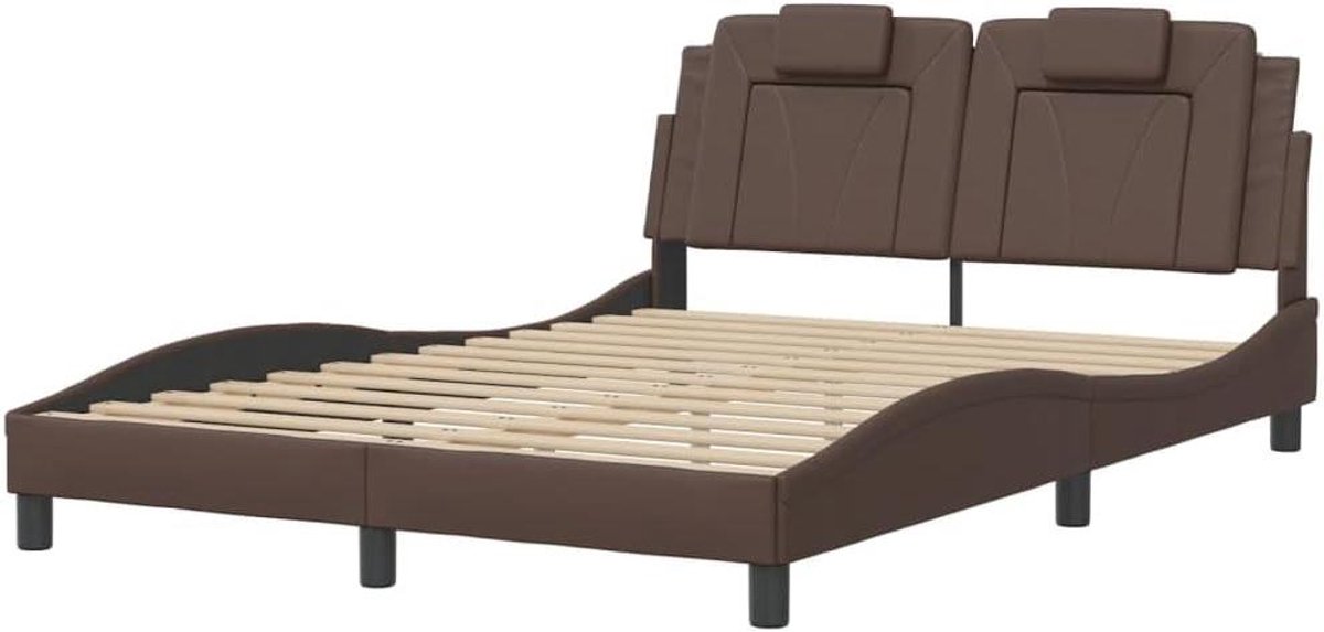 Bedframe met LED - Tweepersoonsbed Ombouw - Ontspannen Slapen - Duurzaam Kunstleer - 120x200 cm - Bruin