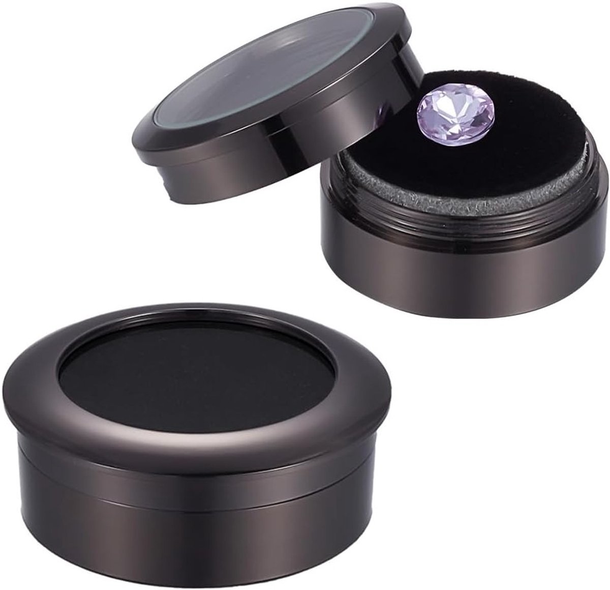 Ronde Etui voor Sieraden met Venster - 2 Formaten voor Diamanten, Oorbellen en Kettingen - Luxe Opslagdoos met Spons voor Kerstdecoratie, Zwart