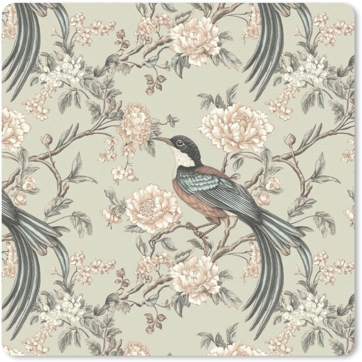 Muismat 20x20 cm - Mousepad Bloem - Vogel - Kleurrijk - Muismatten