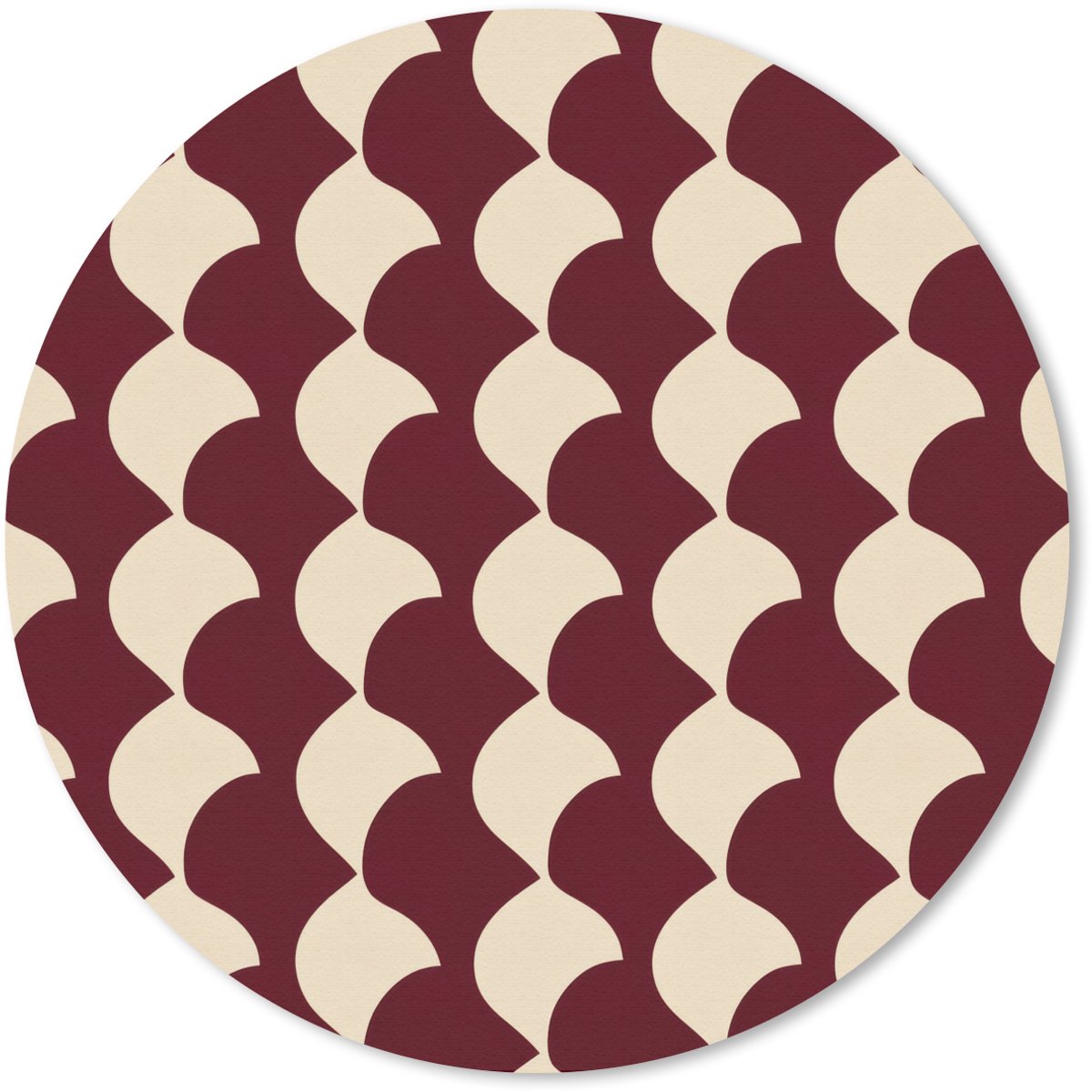 Muismat rond 30x30 cm - Mousepad Rood - Tegelpatroon - Crème - Ronde muismatten