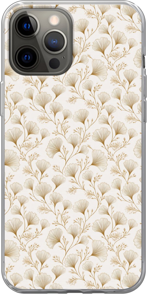 Telefoonhoesje Geschikt voor iPhone 12 Pro Max hoesje - Ginkgo - Takken - Goud - Siliconen Telefoonhoesje Telefoonhoesje