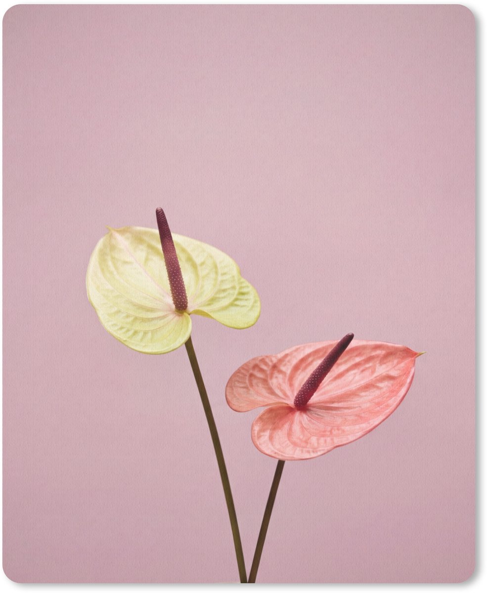 Muismat 12x16 cm - Mousepad Bloemen - Anthuriums - Geel - Roze - Muismatten
