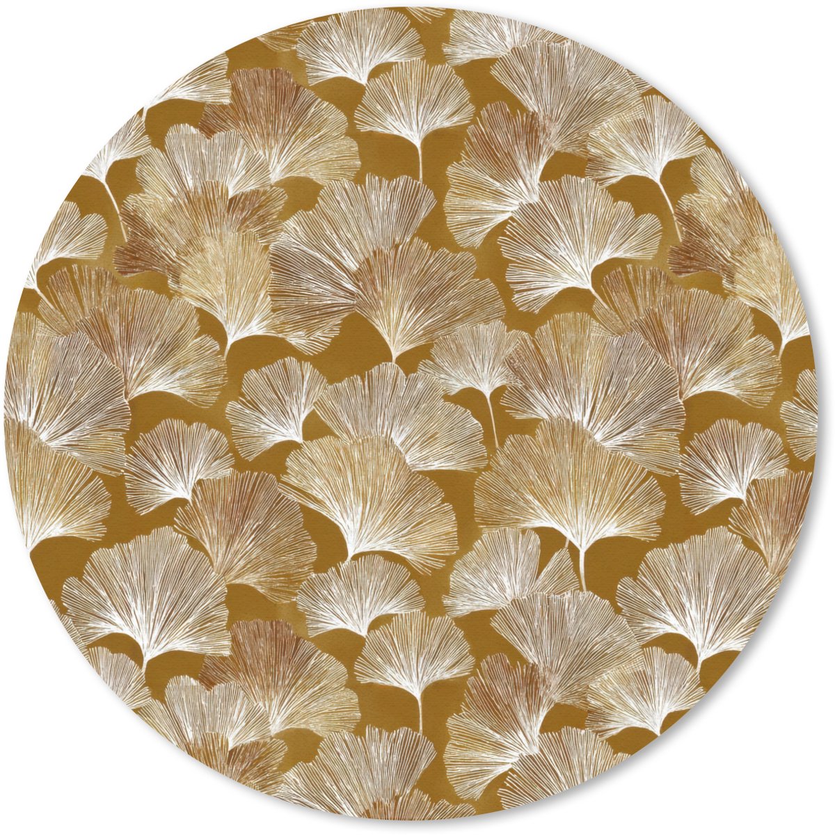 Muismat rond 30x30 cm - Mousepad Ginkgo - Bladeren - Goud - Ronde muismatten