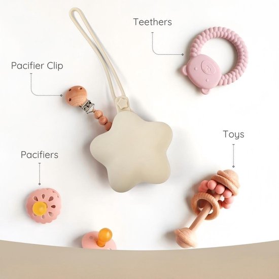 Speenhouder – Siliconen speenhouder voor baby's – Draagbare speenhouder – Opbergzakje voor spenen – Stervormige speenhouder – Draagbaar opbergzakje – Speenorganizer – Minimalistische stijl – 23,5 x 9,5 cm — afbeelding 4